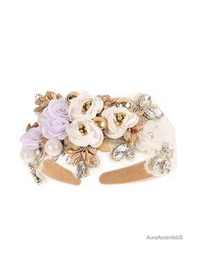 Baroque Rhinestone Floral Headband Chunky Flower Wedding Hairband Pearls